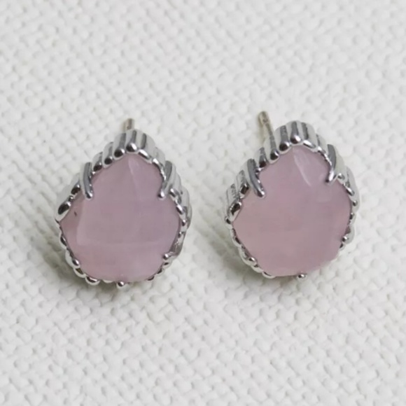 Kendra Scott "Tessa" Silver & Rose Quartz Earrings - Picture 3 of 3